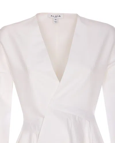Alaïa Womens Spiral-belt Pleated Cotton-poplin Mini Dress Blanc