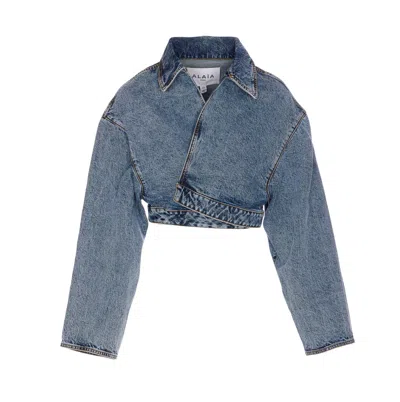 Alaïa Cropped Denim Jacket With Classic Collar