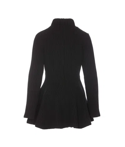 Alaïa Ribbed Wool And Cashmere-blend Peplum Cardigan In Black