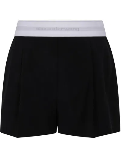 Alexander Wang High Waisted Pleated Short With Logo Elastic Clothing In Black