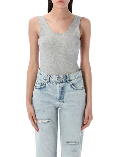 Anine Bing Ribbed Bodysuit Scoop Back In Blue