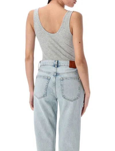 Anine Bing Ribbed Bodysuit Scoop Back In Blue