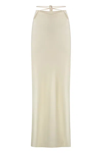 Anna October Satin Midi Skirt In Neutral