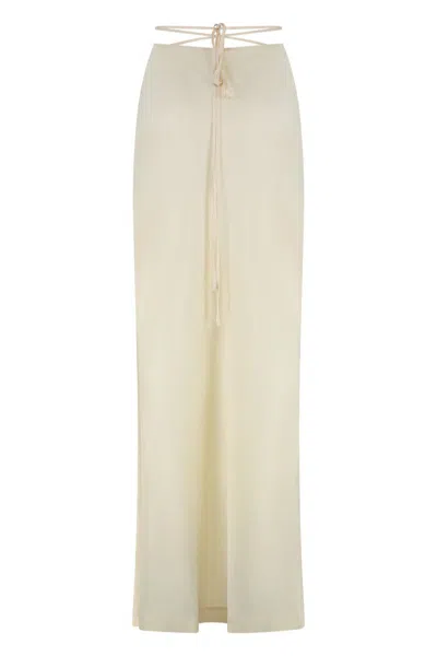 Anna October Satin Midi Skirt In Neutral