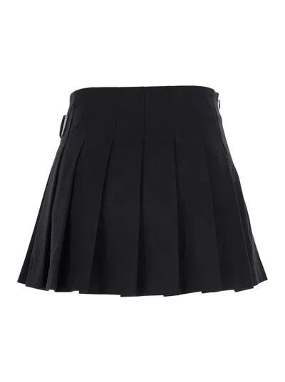Dunst Black Skirt With Adjustable Side Belt And Pleated Details In Fabric Woman