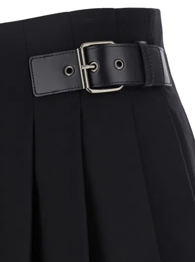 Dunst Black Skirt With Adjustable Side Belt And Pleated Details In Fabric Woman