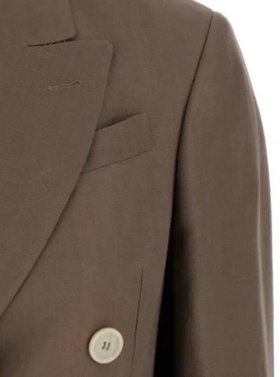 Brunello Cucinelli Brown Double-breasted Jacket With Peak Lapels In Linen Blend Woman