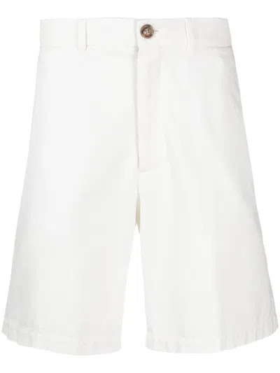 Brunello Cucinelli White Cotton Gabardine Bermuda Shorts In White
