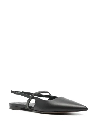 Brunello Cucinelli Slingback Ballet Flats With Precious Strap In Black