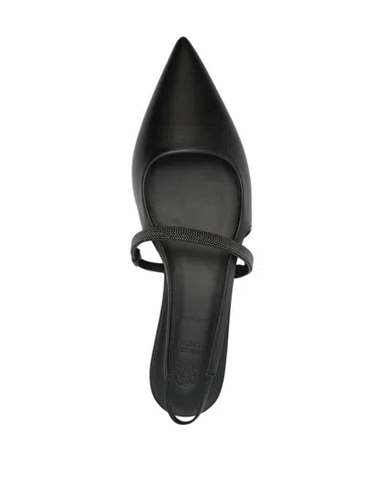 Brunello Cucinelli Slingback Ballet Flats With Precious Strap In Black