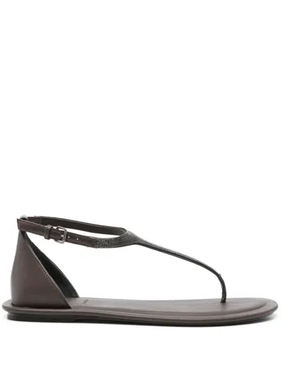 Brunello Cucinelli Brown Sandals With Adjustable Buckle Closure And Monil Detail