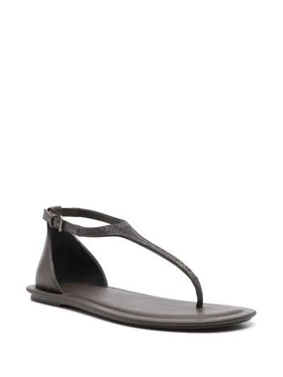 Brunello Cucinelli Brown Sandals With Adjustable Buckle Closure And Monil Detail