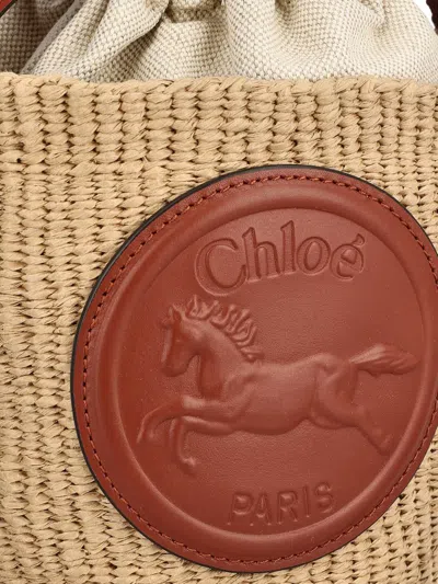 Chloé Horse Medal Basket Leather And Canvas-trimmed Raffia Tote