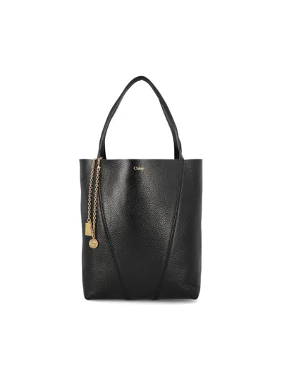 Chloé Womens Black Spin Large Leather Tote Bag In Black