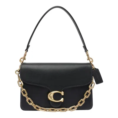 Coach Soft Grain Leather Shoulder Bag With Chain Detail In Black