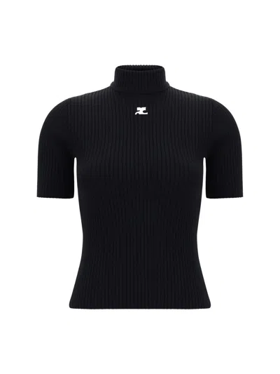 Courrèges Reedition Short Sleeves Ribbed Knitted Sweater Clothing