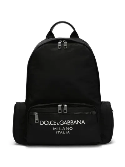 Dolce & Gabbana Nylon Backpack With Logo In Black