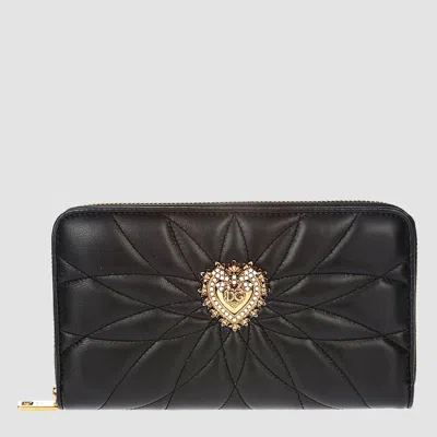 Dolce & Gabbana Devotion Quilted Leather Zip Around Wallet In Black