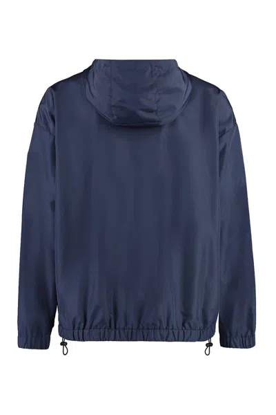 Dolce & Gabbana Windbreaker Jacket With Adjustable Drawstring And Hood In Blue