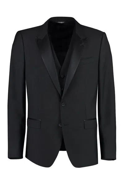 Dolce & Gabbana Three-piece Suit In Wool And Silk In Blue