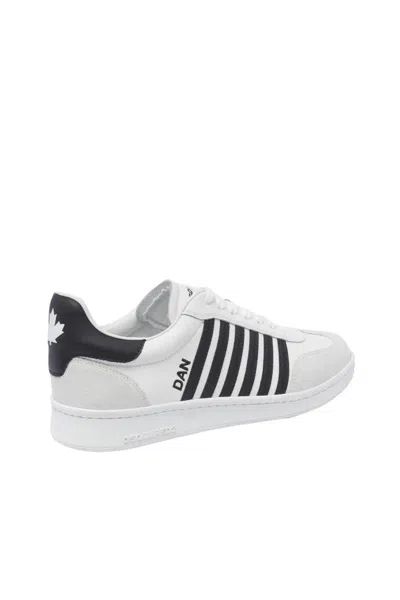 Dsquared2 White And Black Low Top Sneakers With Contrasting Bands