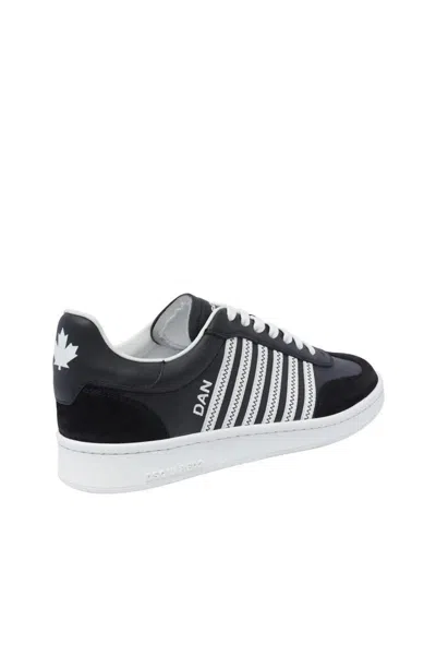 Dsquared2 Black Low Top Sneakers With Contrasting Striped Embellishment On The Side In Leather Woman