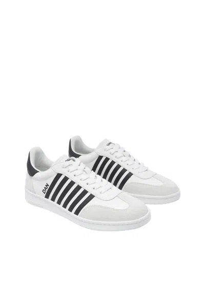 Dsquared2 White And Black Low Top Sneakers With Contrasting Bands