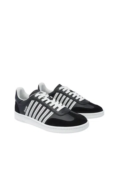 Dsquared2 Black Low Top Sneakers With Contrasting Striped Embellishment On The Side In Leather Woman