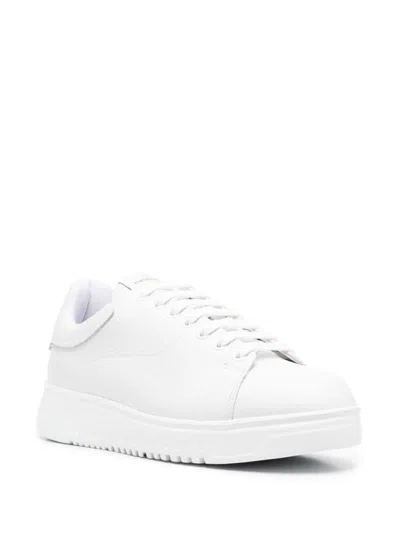 Emporio Armani Man Sneakers White Size 6.5 Leather, Textile Fibers
