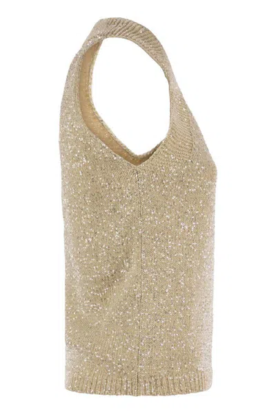 Fabiana Filippi Cotton Knit Tank Top With Sequins In Neutral