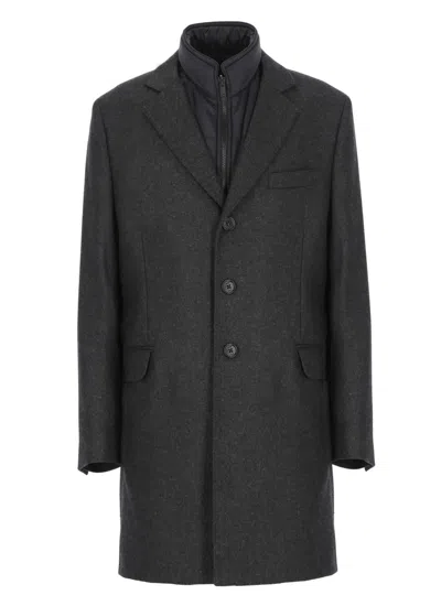 Fay Wool Coat With Peak Lapel Collar In Gray