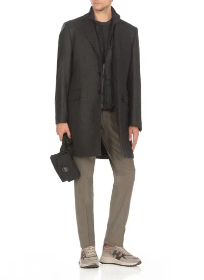 Fay Wool Coat With Peak Lapel Collar In Gray