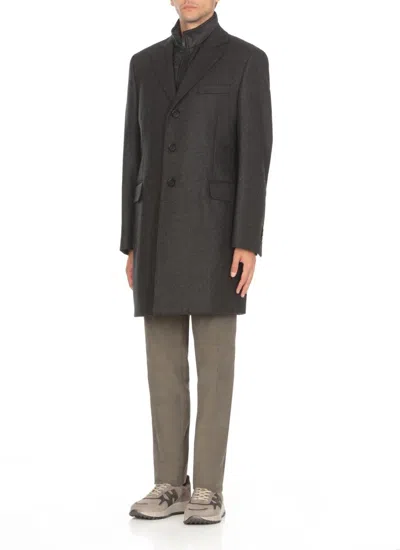 Fay Wool Coat With Peak Lapel Collar In Gray