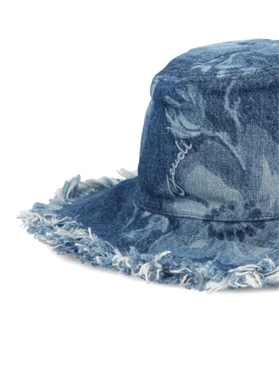 Fendi Blue Denim Bucket Hat In Blue