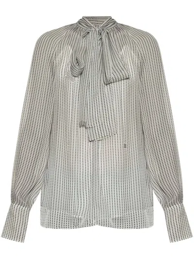 Givenchy Polka Dots Blouse In Silk Chiffon With Lavallière In Gray