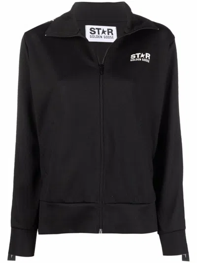 Golden Goose Black Sweater With Logo And Star Detailing In Black