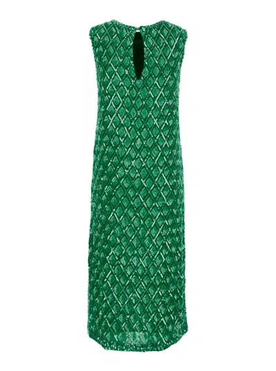 P.a.r.o.s.h Green Long Dress With All-over Applied Sequins And Geometric Motif In Tech Fabric Woman In Green