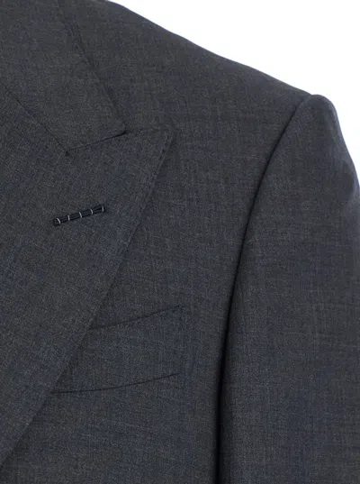 Tom Ford Grey Double-breasted Suit With Peak Revers In Wool Man