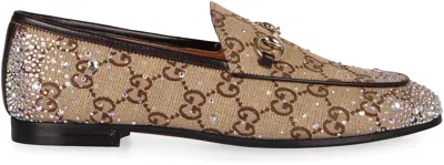 Gucci New Jordaan Gg Crystal Canvas Loafers In Brown