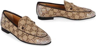 Gucci New Jordaan Gg Crystal Canvas Loafers In Brown