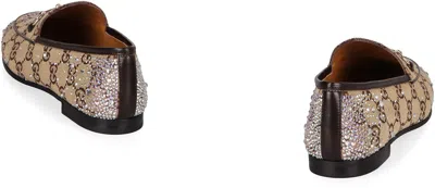 Gucci New Jordaan Gg Crystal Canvas Loafers In Brown