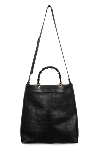 Jil Sander Bamboo-handle Embossed Leather Tote Bags In Black