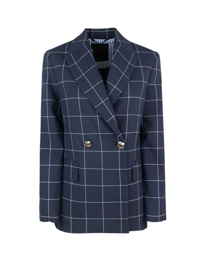 Liu •jo Check Motif Jacket Gold Buttons In Blue