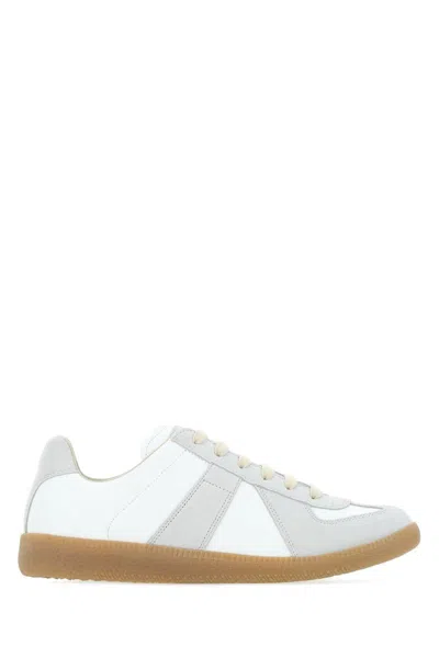 Maison Margiela Women Replica Low-top Leather Sneakers With Suede Inserts In White
