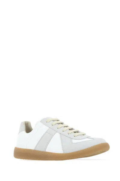Maison Margiela Women Replica Low-top Leather Sneakers With Suede Inserts In White