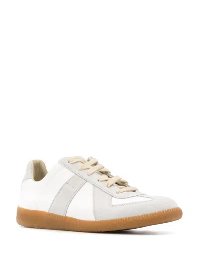 Maison Margiela Women Replica Low-top Leather Sneakers With Suede Inserts In White