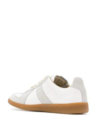 Maison Margiela Women Replica Low-top Leather Sneakers With Suede Inserts In White