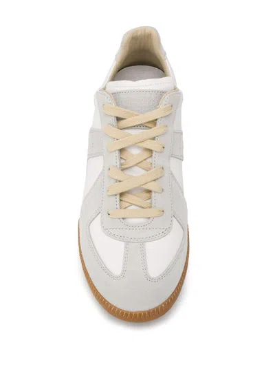 Maison Margiela Women Replica Low-top Leather Sneakers With Suede Inserts In White