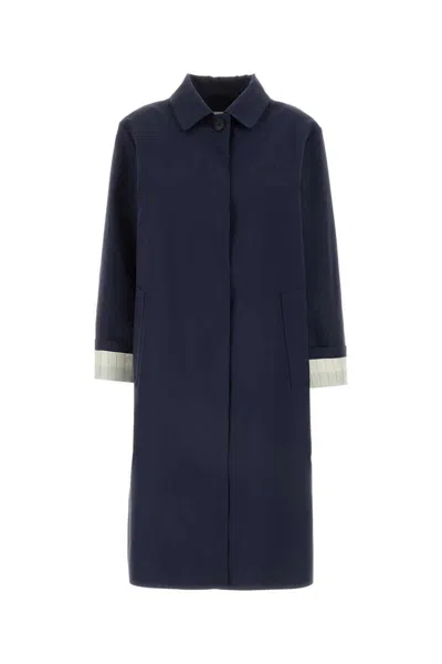 Miu Miu Collared Cotton Trench Coat With Side Pockets In Blue