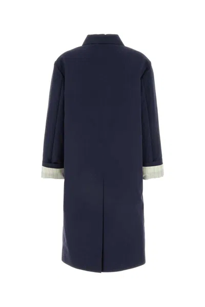Miu Miu Collared Cotton Trench Coat With Side Pockets In Blue
